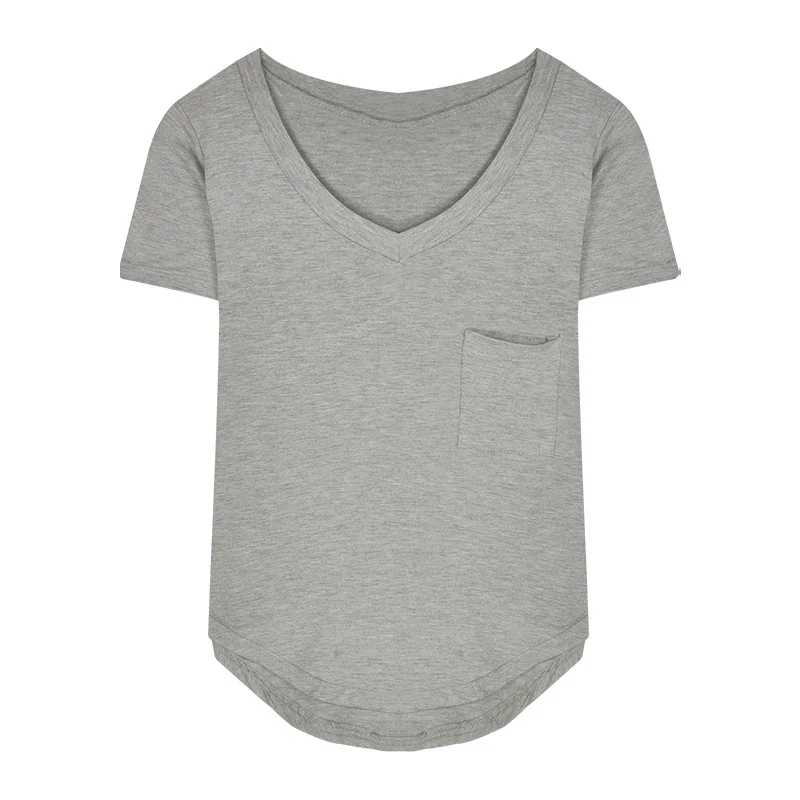 Brownm Brownm Female 2024 Summer New V-Neck Design Feeling Inside The Bottom Shirt Irregular Spicy Girl Pure Desire Wind Short Sleeve Jacket