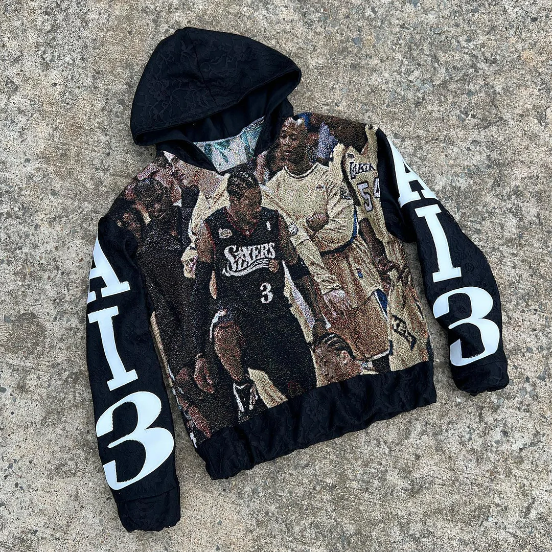 Casual street sports tapestry patchwork hoodie