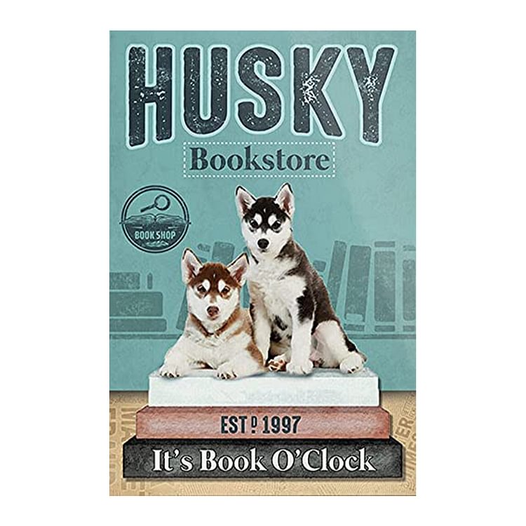 Husky Bookstore It's Book O'Clock - Vintage Tin Signs/Wooden Signs - 7.9x11.8in & 11.8x15.7in