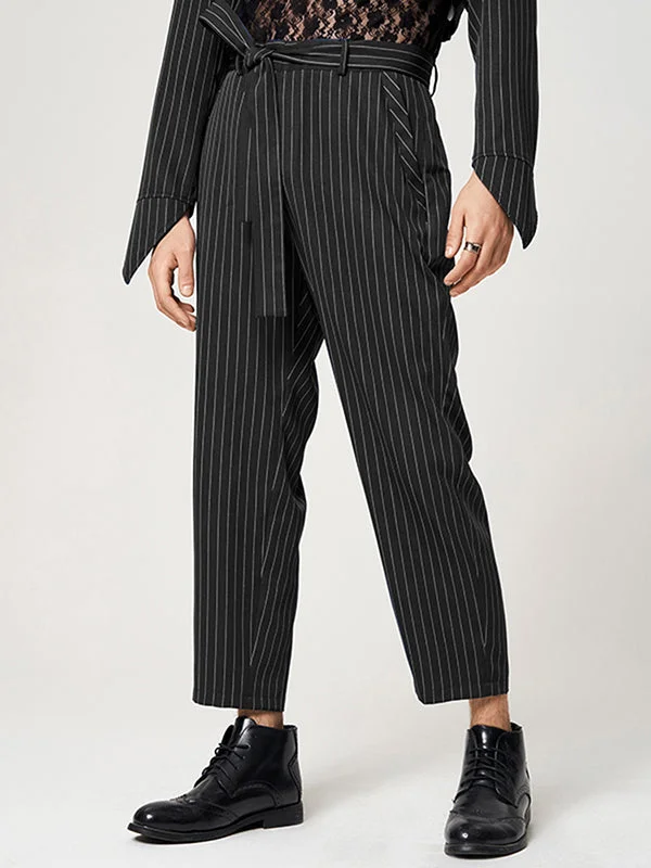 Aonga - Mens Striped Pocket Tapered Pants With Belt J