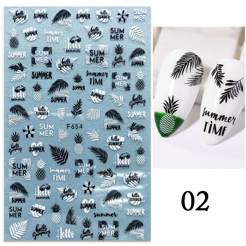 3D White Lace Flowers Translucent Nails Stickers Leaf Ballet Geometry Butterfly Gradient Abstract Nail Art Design Slider Decor