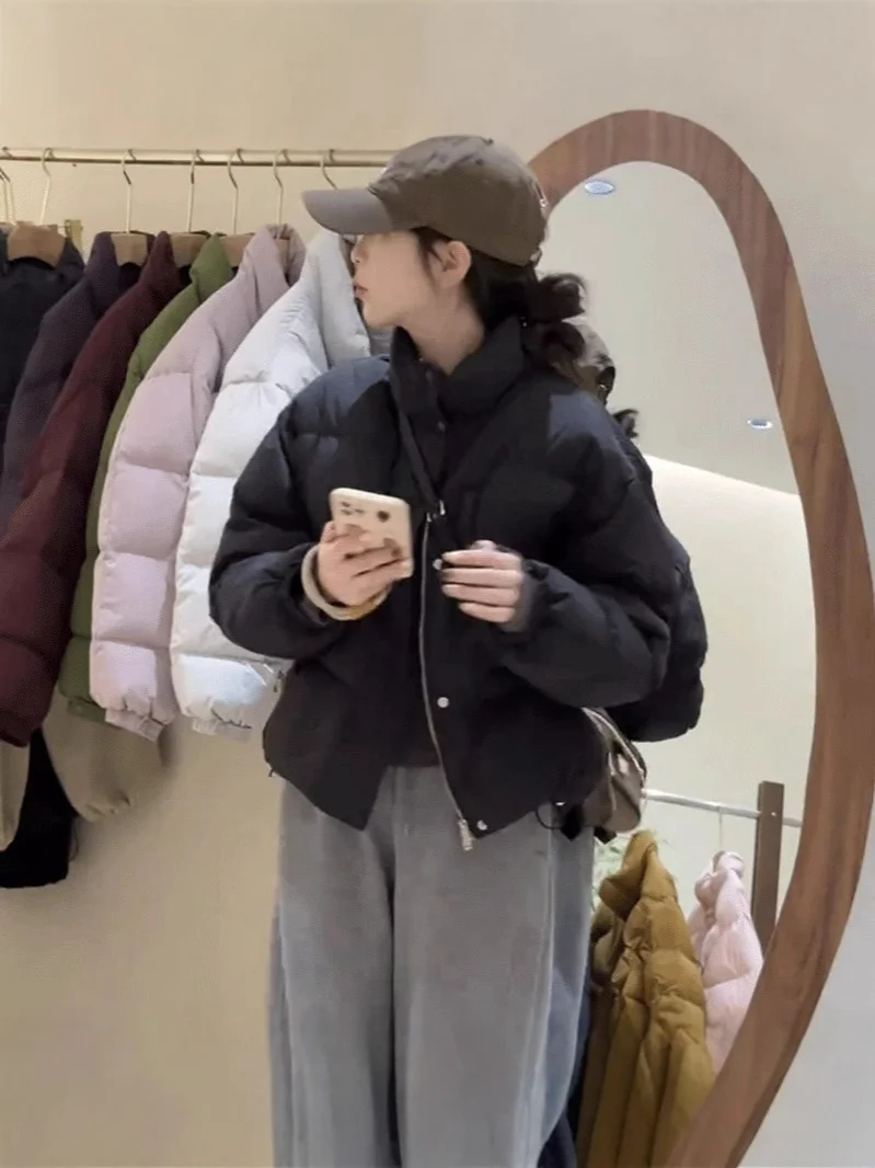 Woherb Advanced Sense Short Down Jacket Female Winter 2024 New Small Standing Collar Versatile White Duck Down Warm Coat Qiao-Outfit Ideas