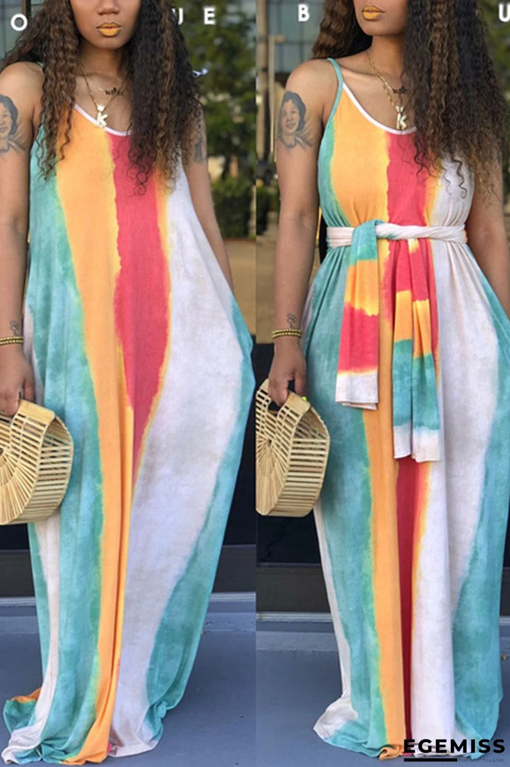 Blue Sexy Fashion Spaghetti Strap Sleeveless Slip A-Line Floor-Length asymmetrical Patchwork Pr | EGEMISS