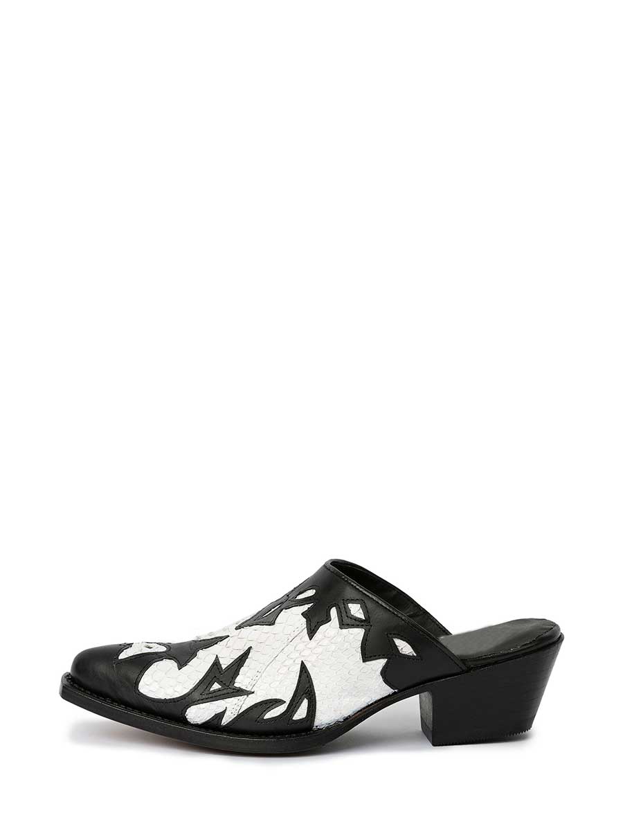 Black & White Python Vegan Leather Closed Pointed Toe Slip-On Mules Nicepairs