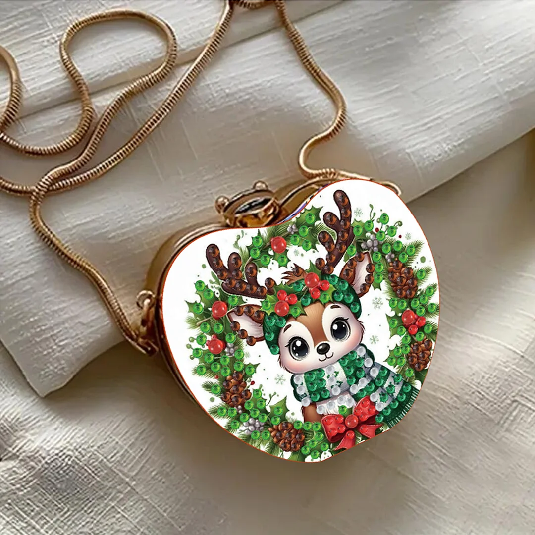 Xmas Reindeer DIY Acrylic Love Art Diamond Painting Coin Purse w/Chain for Women
