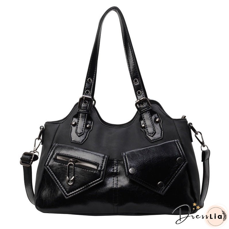 Cross-Border Retro HOT and NEW Large Capacity Shoulder Bag New Crossbody Bag Stitching Women's Bag Simple Soft Leather Tote