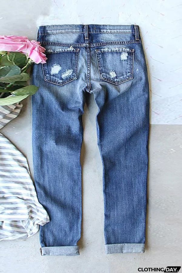 Distressed Printed Street Contrast Hip Hop Style Jeans