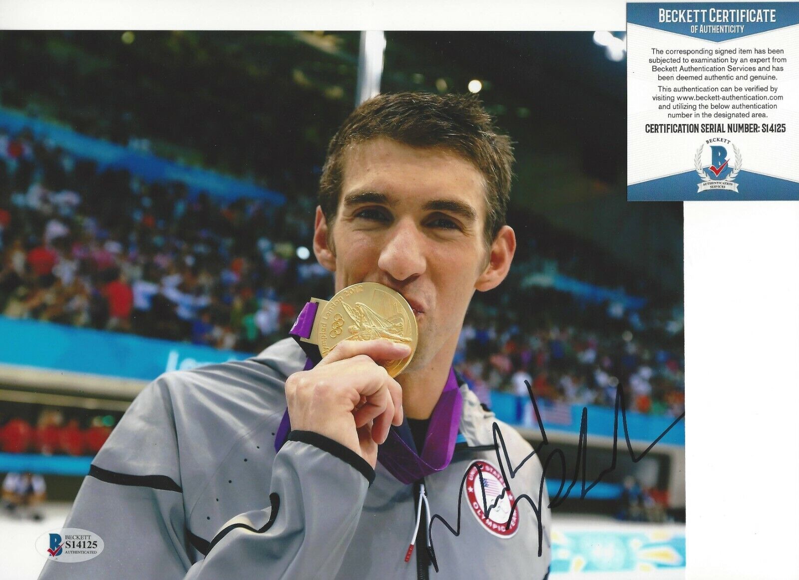 MICHAEL PHELPS SIGNED 8x10 Photo Poster painting BECKETT COA GOLD MEDAL BEIJING LONDON OLYMPICS