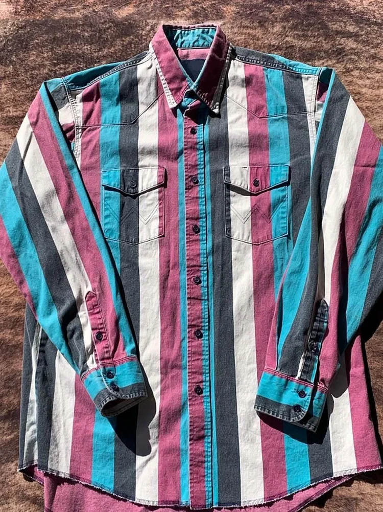 Vintage Stripe Print Casual Shirt