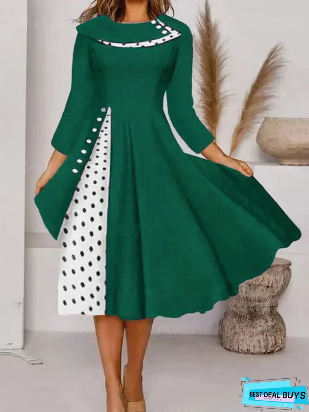 A-Line Casual 3/4 Sleeve Bateau/Boat Neck Knitting Dress