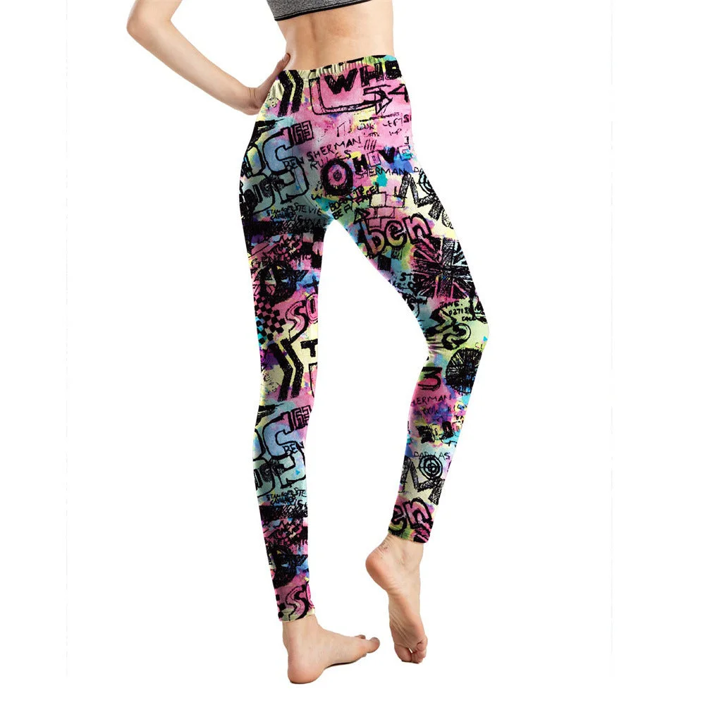 Uveng Milk Silk Printed Abstract Letter Cropped Leggings