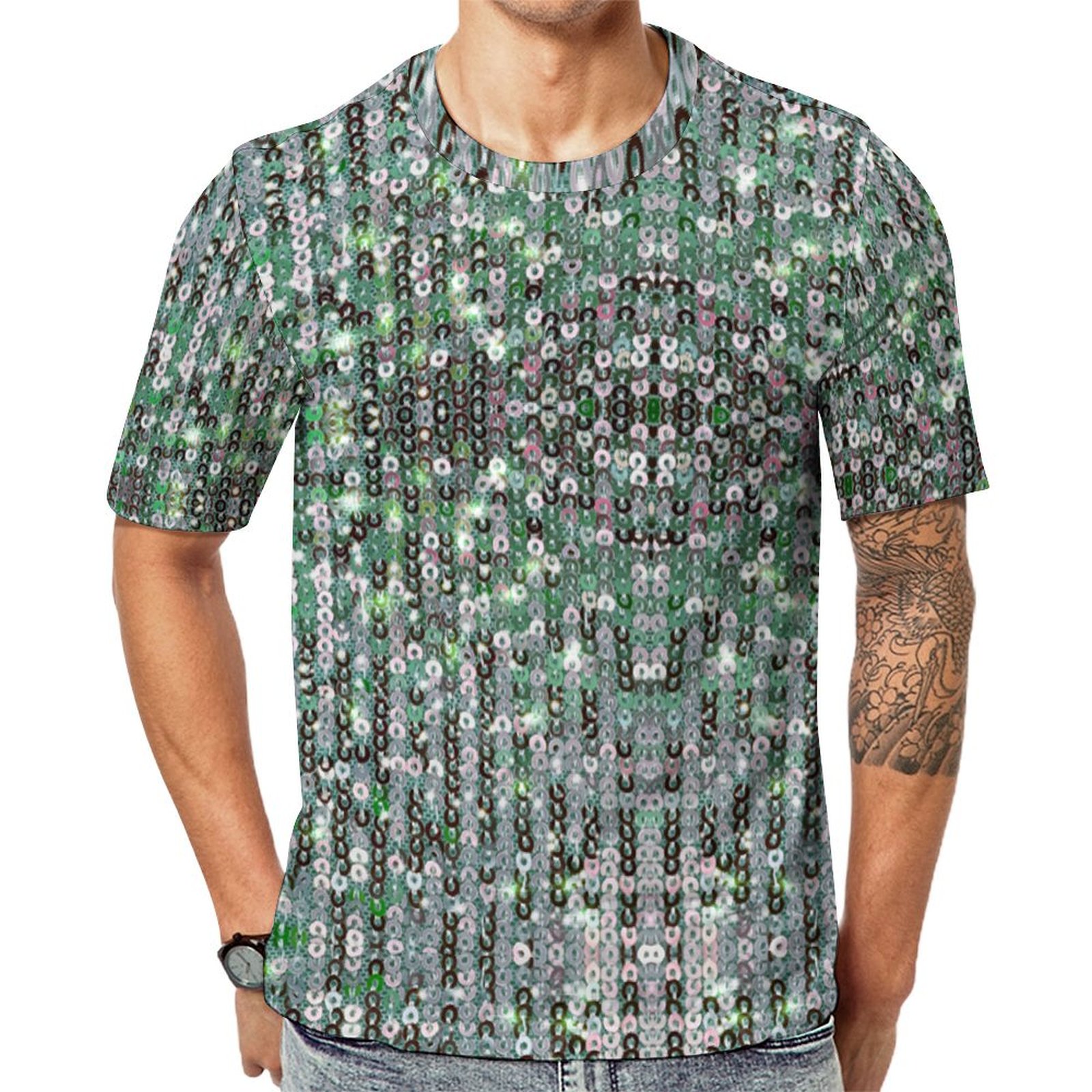 Emerald Green Sequins Sparkling Short Sleeve Print Unisex Tshirt Summer Casual Tees for Men and Women Coolcoshirts