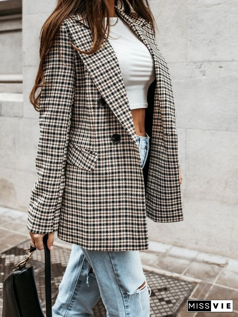 Checkered/Plaid Shift Long Sleeve Outerwear