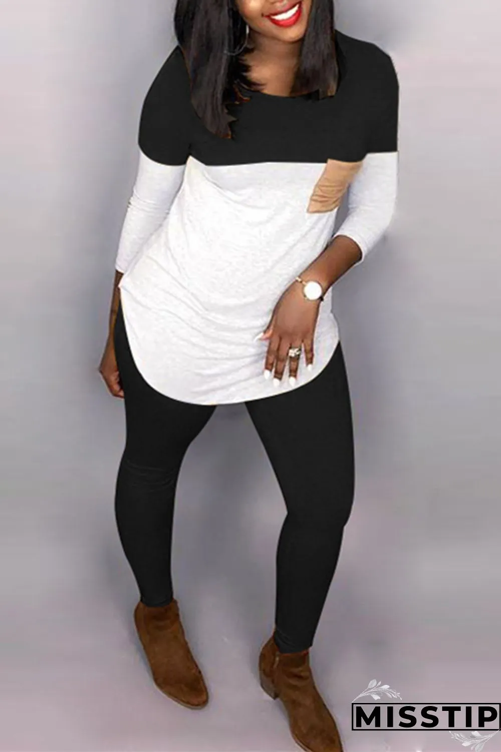 Green Fashion Casual Patchwork Patchwork O Neck Long Sleeve Two Pieces
