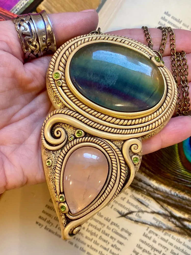 pornhint Pornhint Dream of the Shieldmaiden - Beautiful Polished Rainbow Fluorite & Candy Pink Rose Quartz lunarosequartz