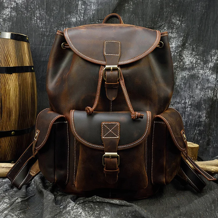 Retro Men's Leisure Large Capacity Leather Backpack