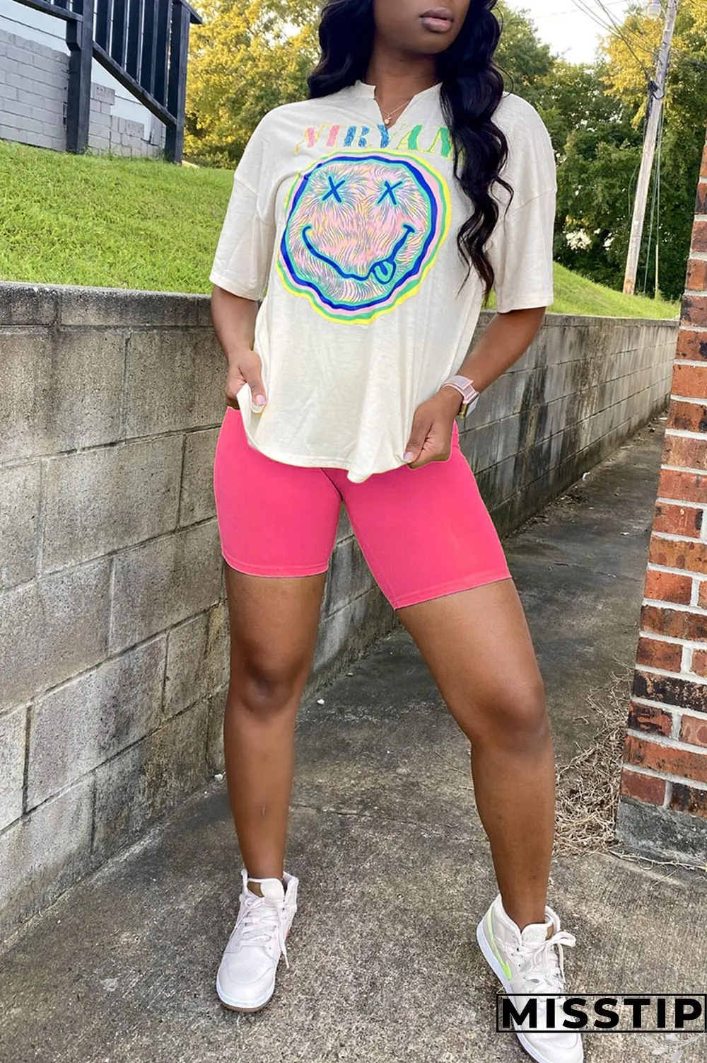 Black Casual Print Patchwork V Neck Short Sleeve Two Pieces