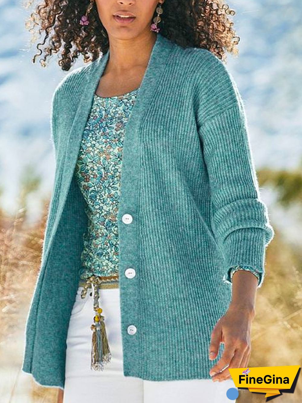 Women Casual Plain Autumn Natural Loose Long sleeve Yarn/Wool yarn Regular H-Line Sweater coat