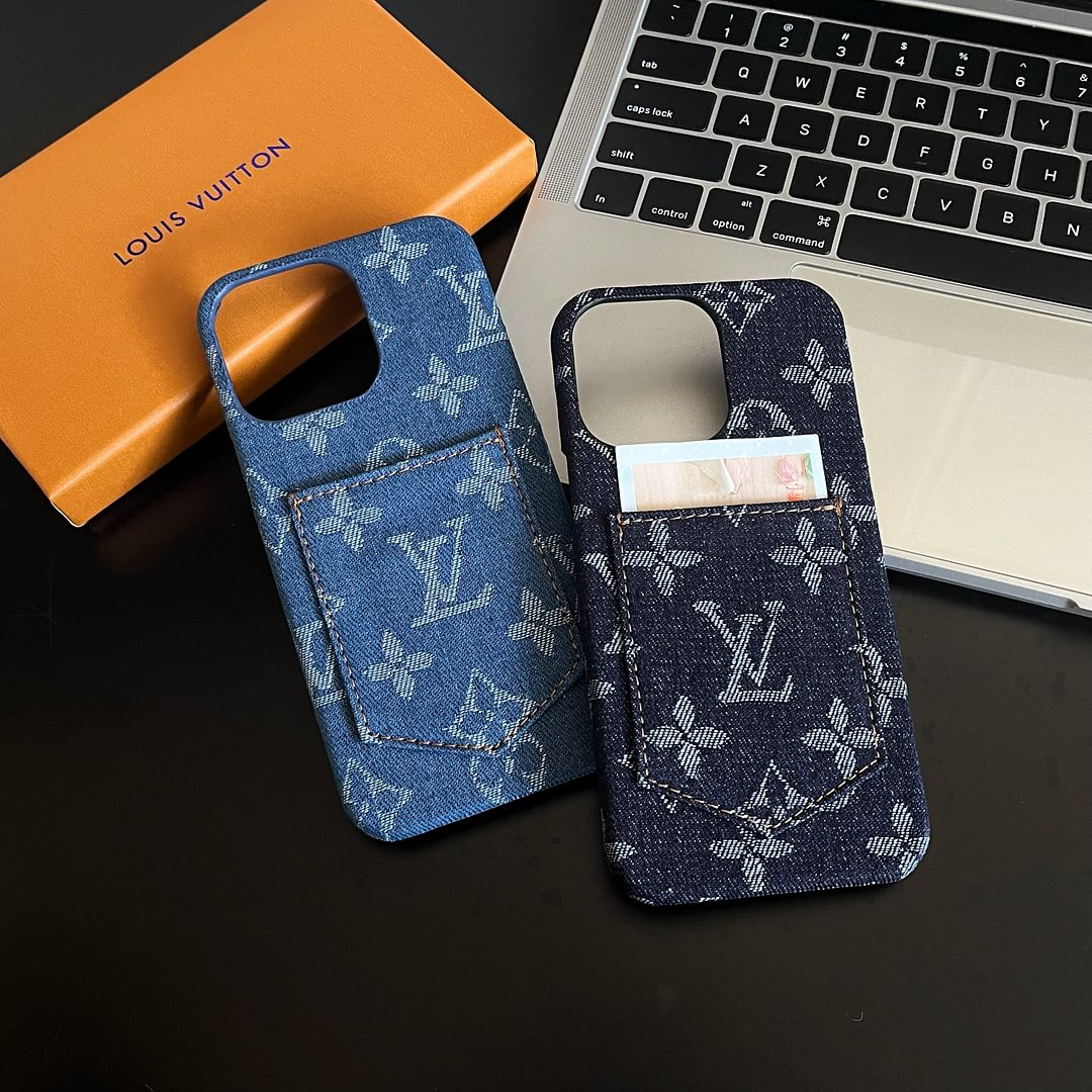 Denim Canvas LV Back Card Slot Apple iPhone Case