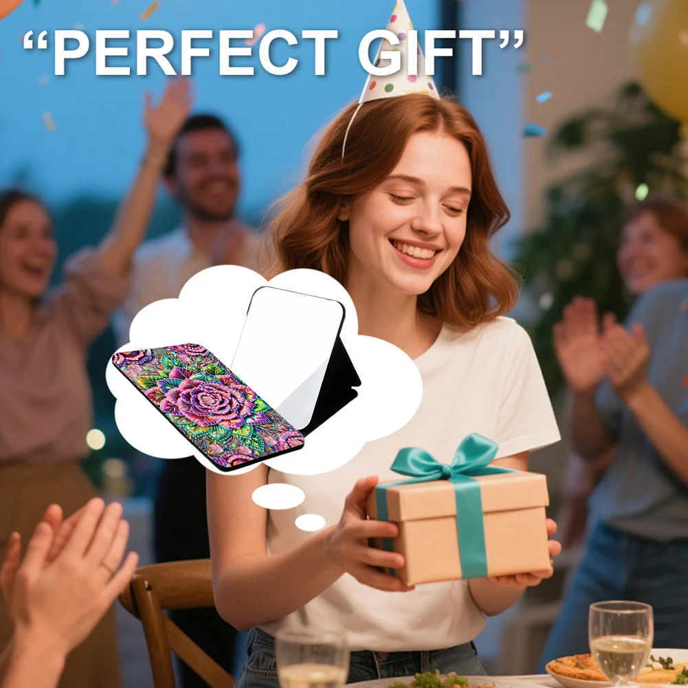 DIY Diamond Art Shiny Crystal Mirror Lightweight Standing Makeup Mirror (Rose)