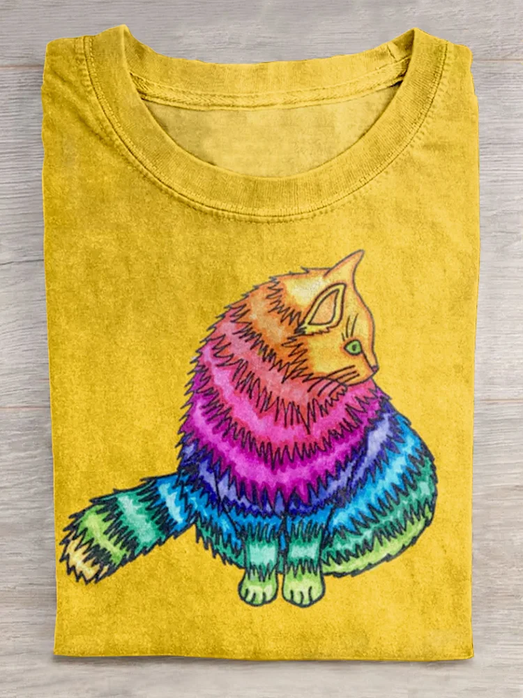 Teecade Teecade Cat Art Print Casaul Short Sleeve T-shirt