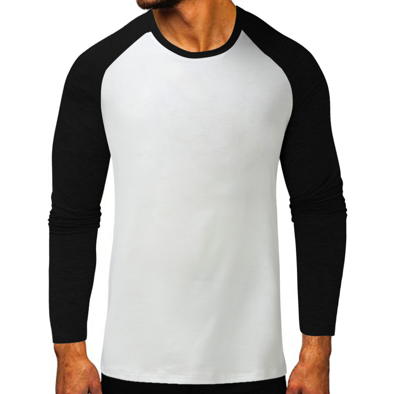 Contrast Cotton Long Sleeve Crew Neck Men's T-Shirts-VESSFUL