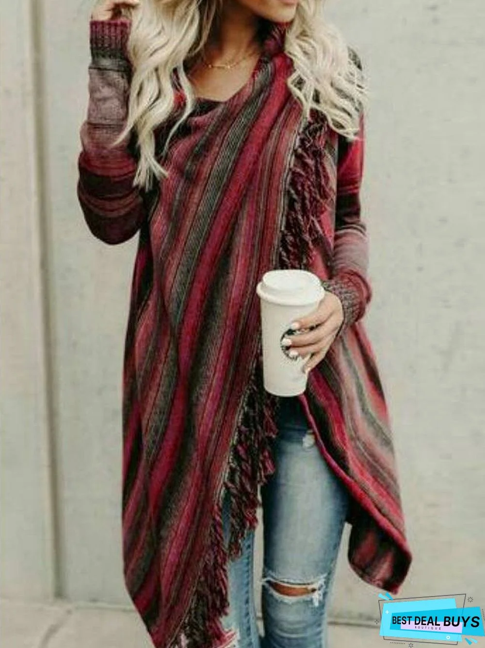 Asymmetrical Long Sleeve Stripes Casual Sweater