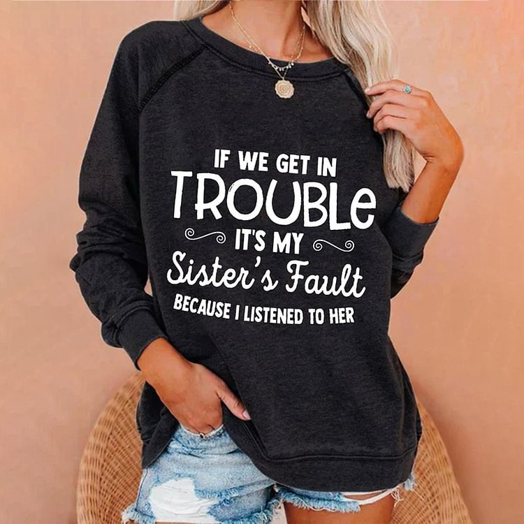 Comstylish Casual Long Sleeve Round Neck Letter Print Sweatshirt