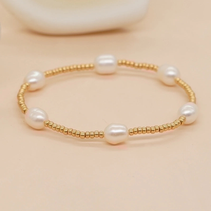Minimalist Round Beaded Freshwater Pearl Handmade Bracelets