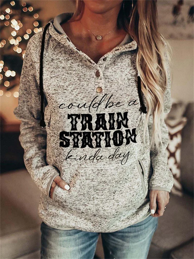 Western Train Station Quote Cozy Heather Hoodie