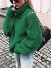 Share  Photo by Supplier   Women's Sweater Pullover Jumper Knitted Solid Color Basic Casual Chunky Long Sleeve Loose Sweater Cardigans Turtleneck Fall Winter Light Blue Green White-KZyou