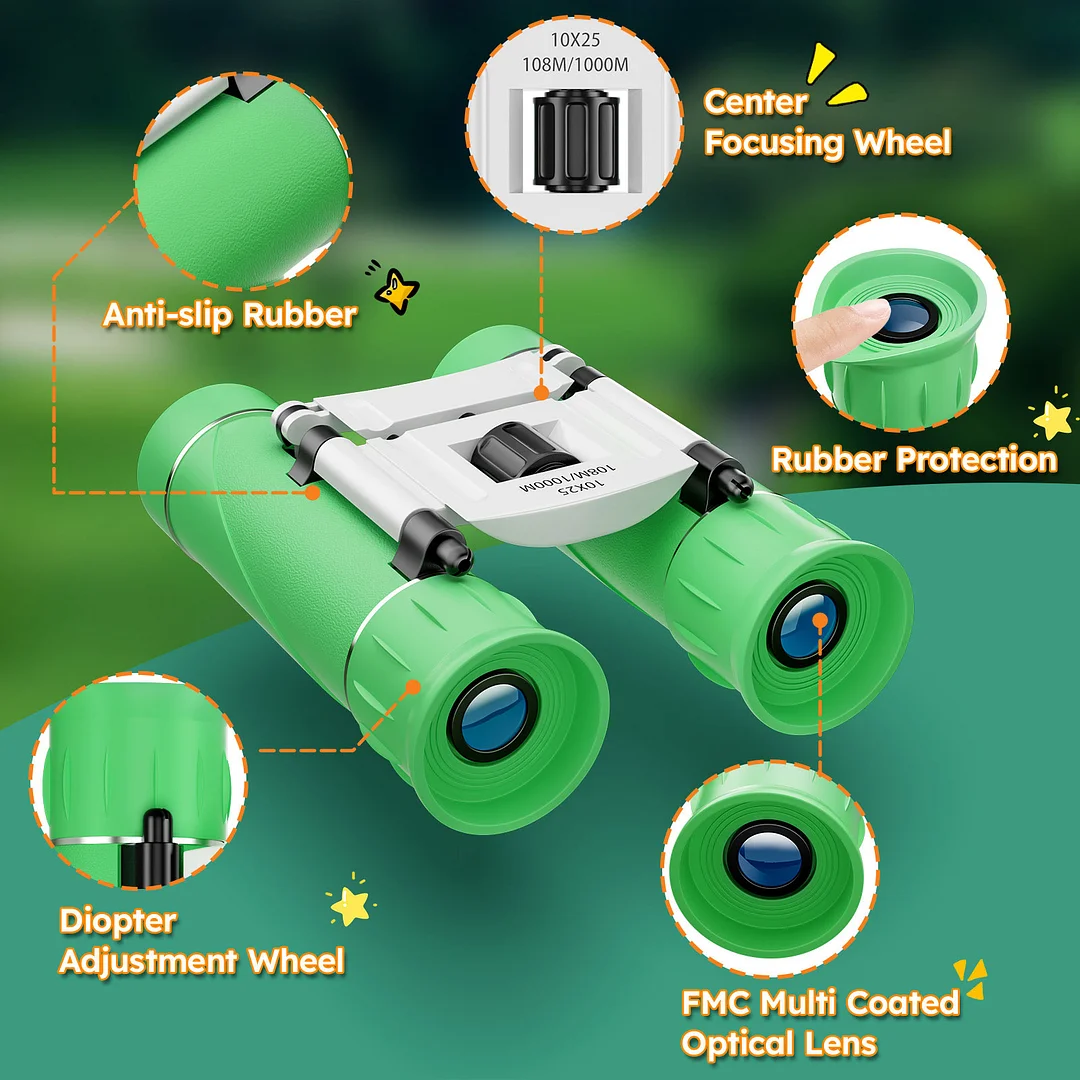 BEBANG 10x25 Compact Binoculars for Adults Kids, Waterproof Binoculars for Concerts and Bird Watching Hunting