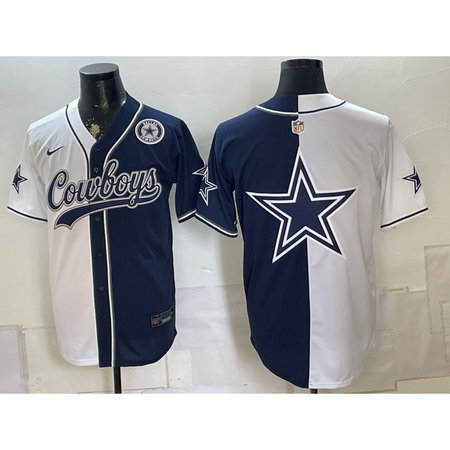 Men's Dallas Cowboys Navy Split Cool Base Stitched Baseball Jersey FKD6