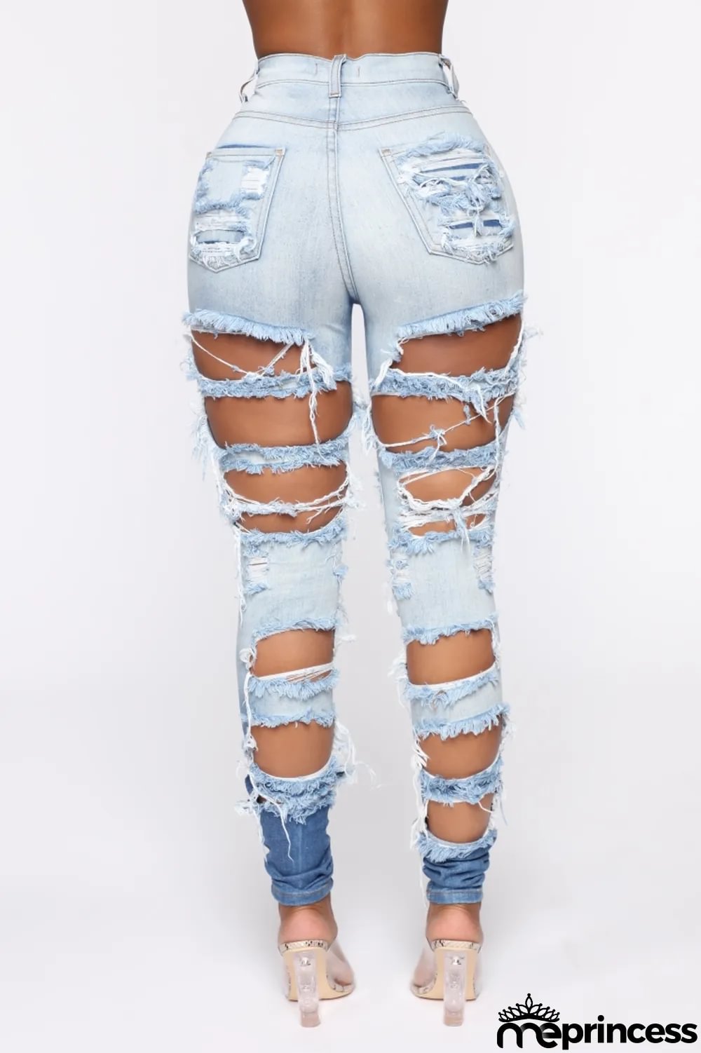 Summer High Waist Tight Ripped Blue Disdressed Jeans