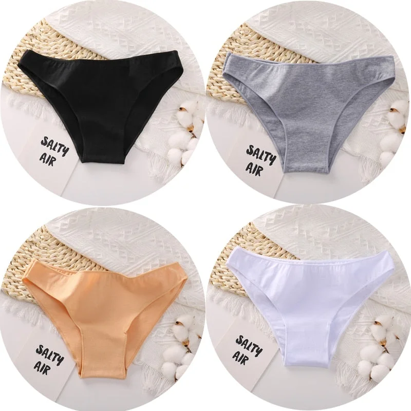 4PCS/Set Women Cotton Panties Sexy Low Waist Female Underpants Solid Elasticity Comfortable Underwear Women Panty Lingerie M-XXL
