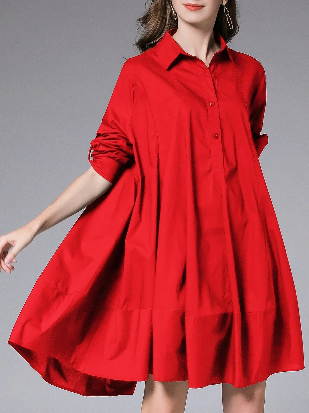 Shirred Shift Casual Midi Dress