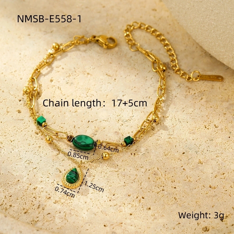 Elegant Water Droplets 304 Stainless Steel 18K Gold Plated Natural Stone Paperclip Chain Cable Chain Bracelets In Bulk Stainless Steel Bracelets