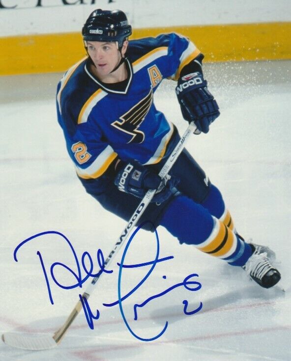 AL MacINNIS SIGNED ST.LOUIS BLUES 8x10 Photo Poster painting #1 HHOF Autograph