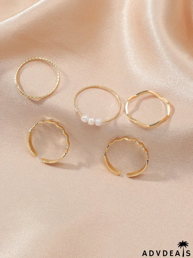 5pcs Faux Pearl Decor Ring