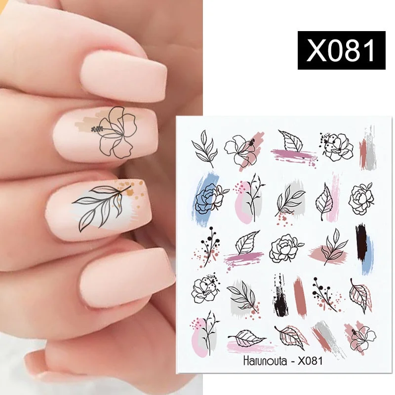 Harunouta Butterfly Flower Design Leaves Nail Water Decals Color Wave Geometric Line Charms Sliders Decoration Tips For Nail Art-Nail Inspo