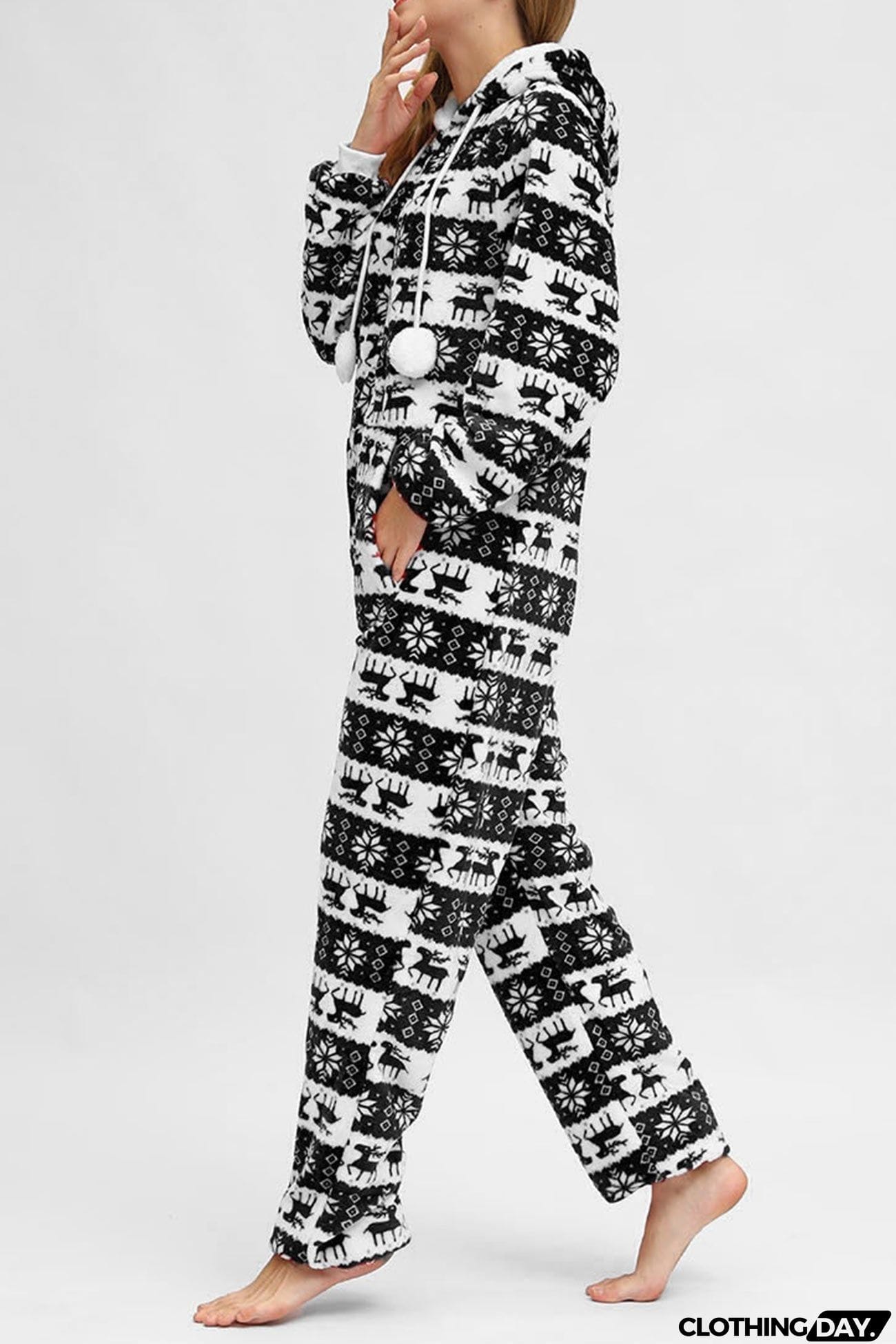 Christmas Printed Zipper Hooded Jumpsuits