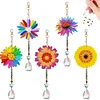 (US Only)5Pcs Acrylic Double Sided Sunflower Full Drill Keyring Diamond Painting Keychain