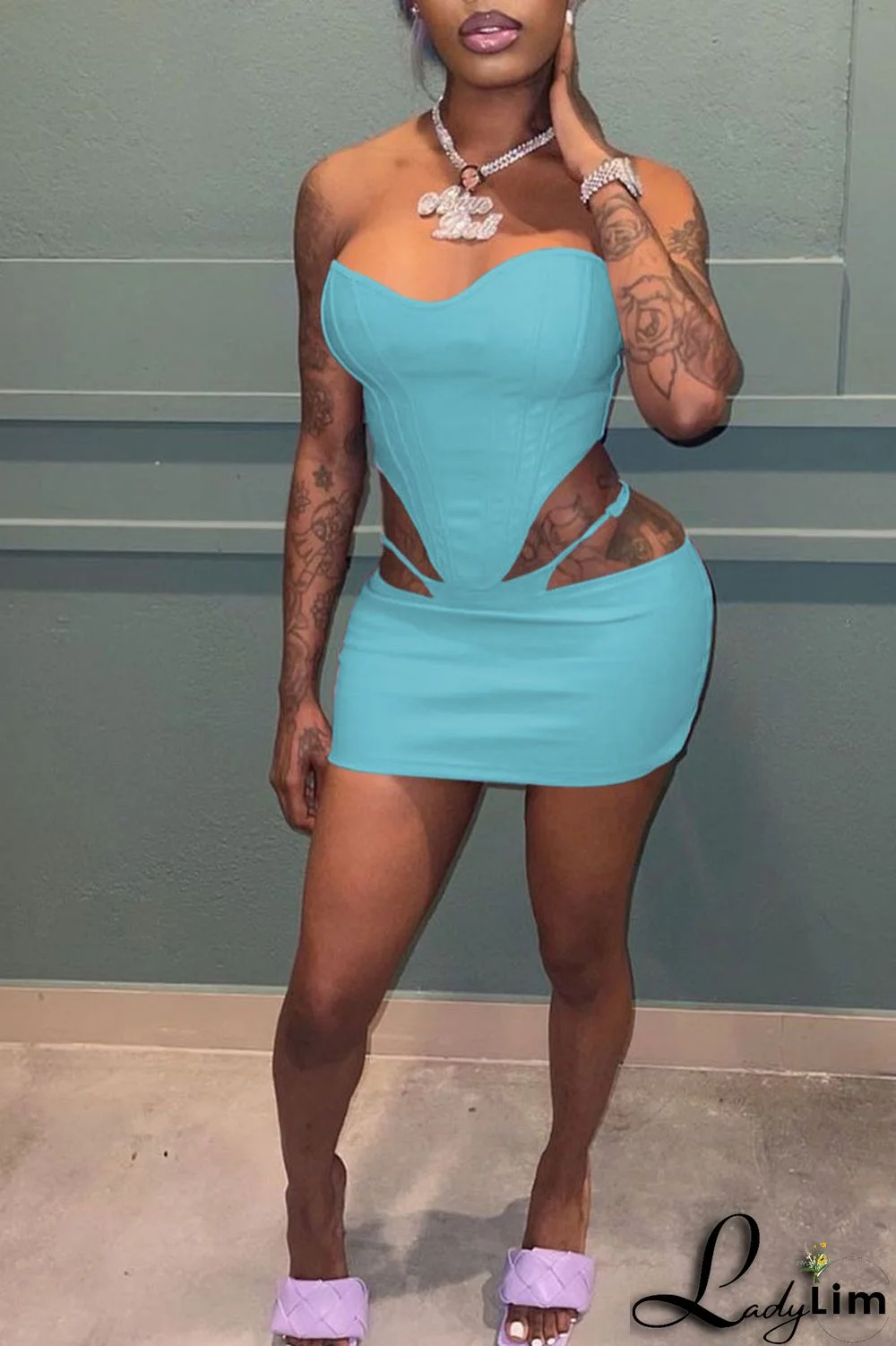 Khaki Sexy Solid Split Joint Asymmetrical Strapless Sleeveless Two Pieces