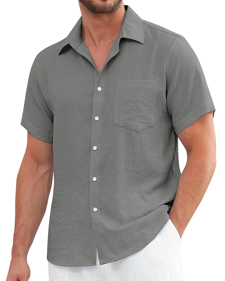 Men's Fashionable Hawaiian Wrinkle Resistant Short Sleeve Pocket Shirt