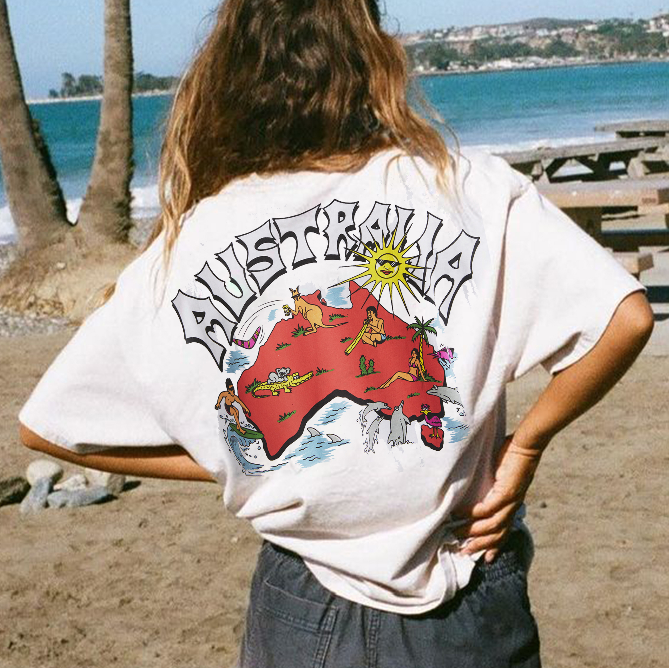 Ms. Vintage Holiday Surfing Printing T-shirt