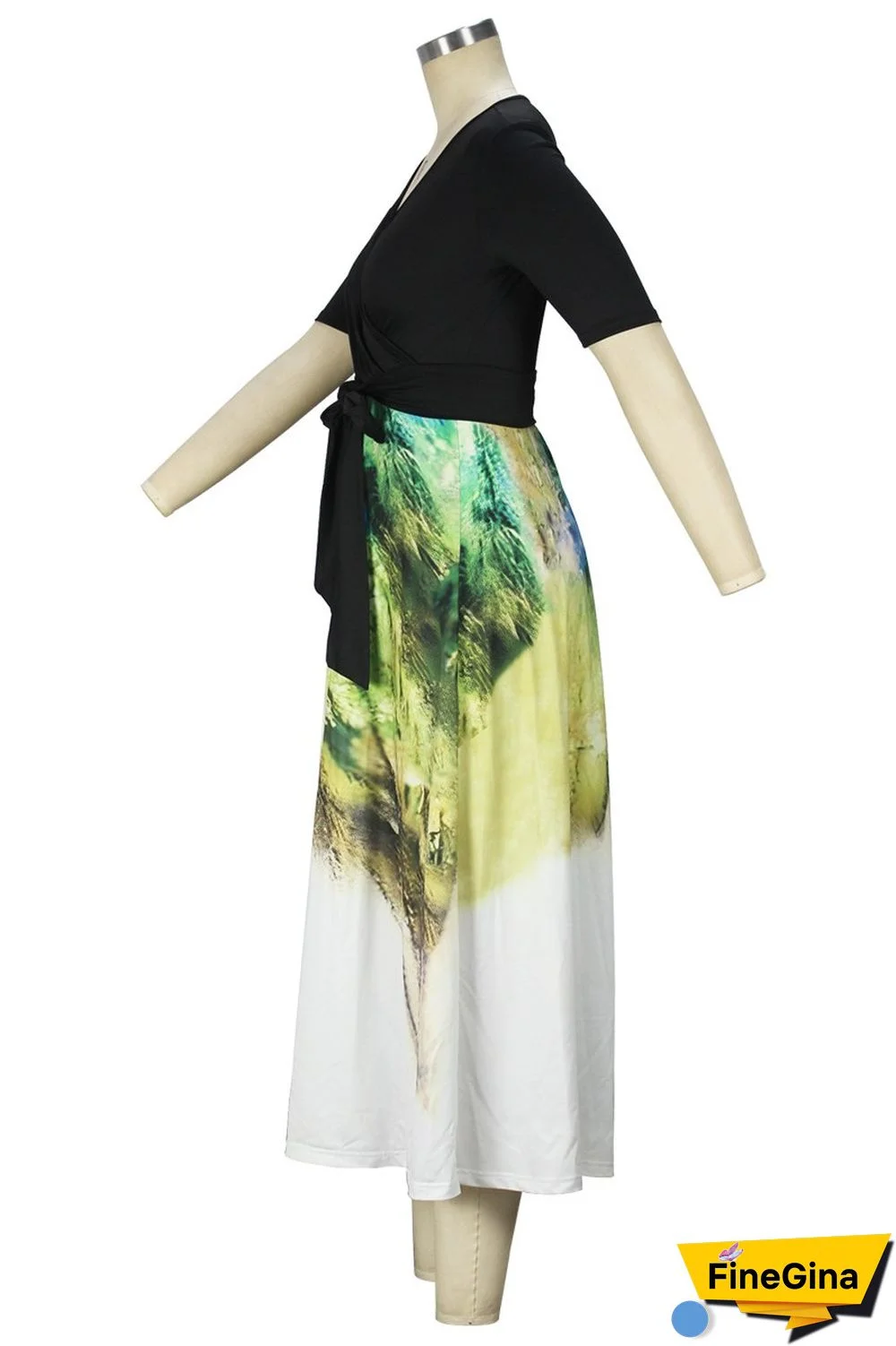 Colour Casual Print Patchwork V Neck Long Dress Dresses