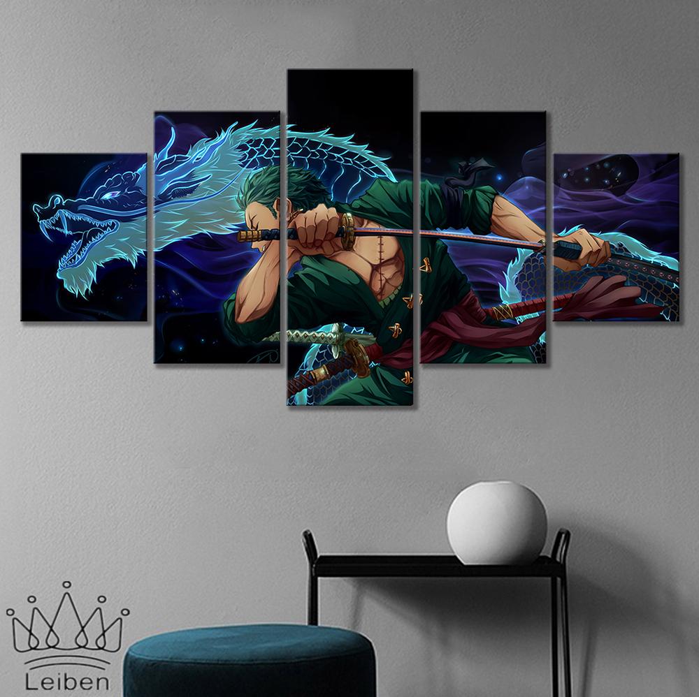 5 Panels Roronoa Zoro Posters and Prints Japanese Manga Characters Canvas Painting Home Decor Living Room Large Size Pictures