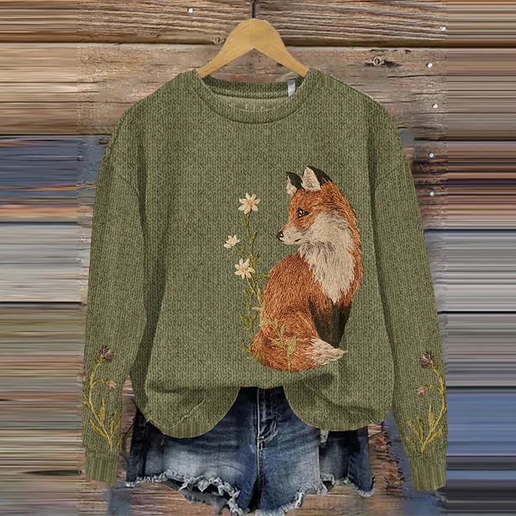 Lässiges Damen-Sweatshirt mit Fox-Print und Rundhalsausschnitt
