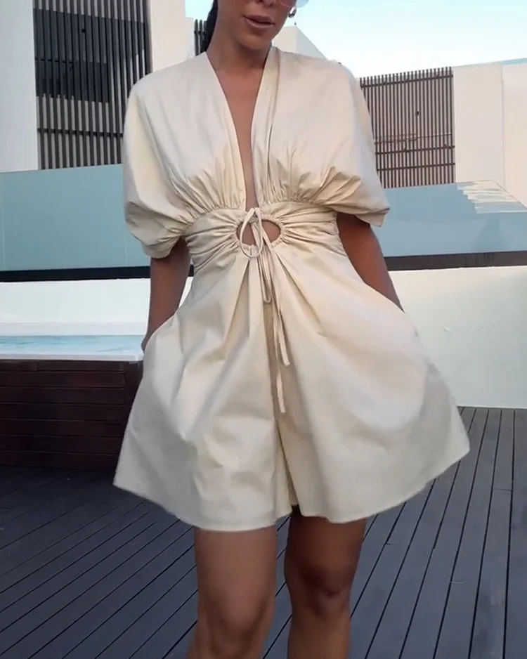 Women's solid color drawstring jumpsuit