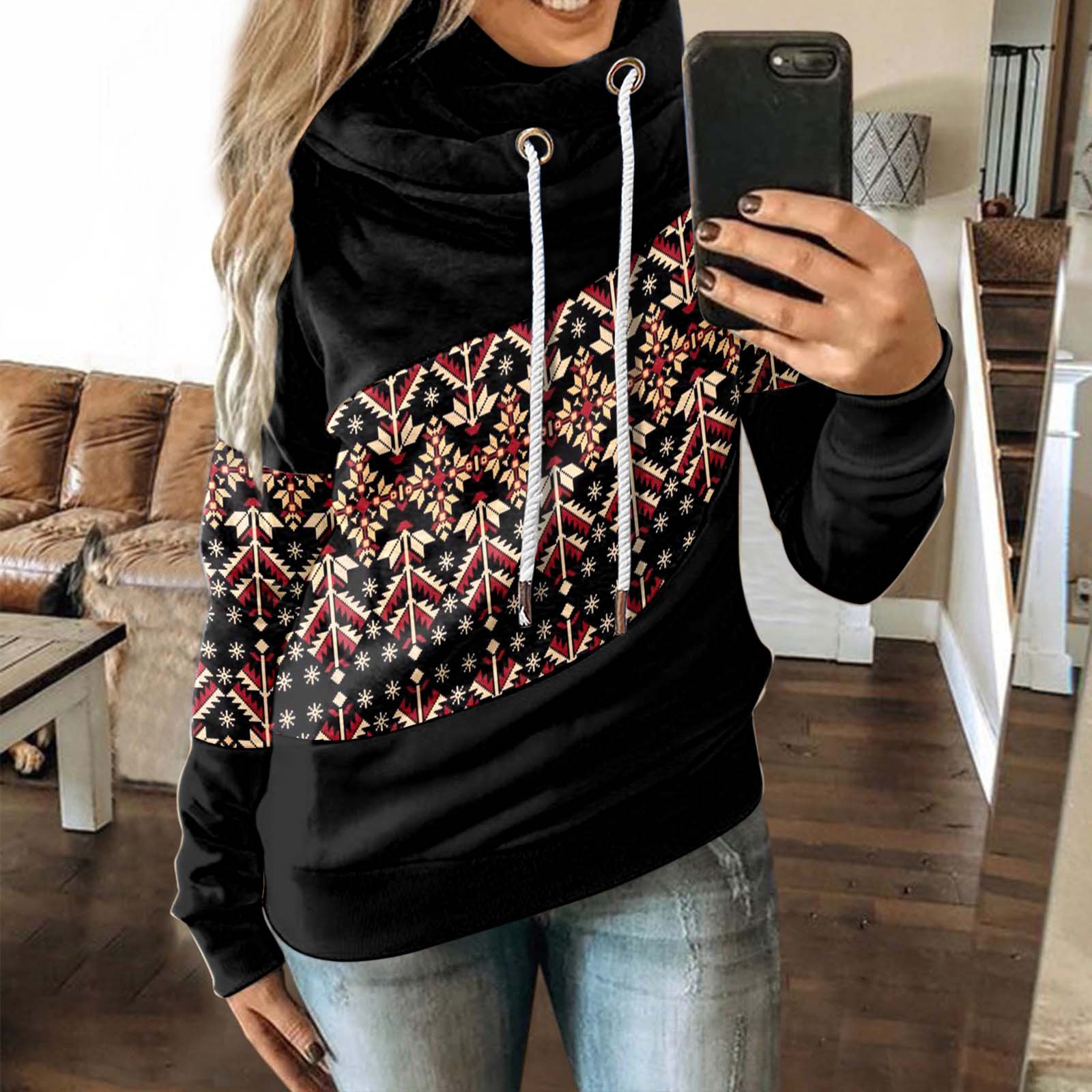 Women Vintage Patchwork Warm Long Sleeve Boho Hoodies